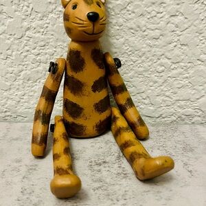 Vintage Wooden Articulated Cat Figurine-